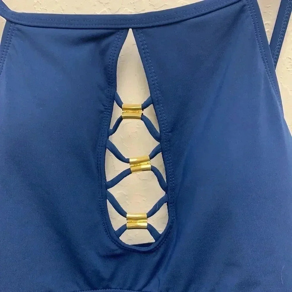 Bleu Rod Beattie Navy High Neck Strappy Swimsuit Size 6 - Picture 5 of 7